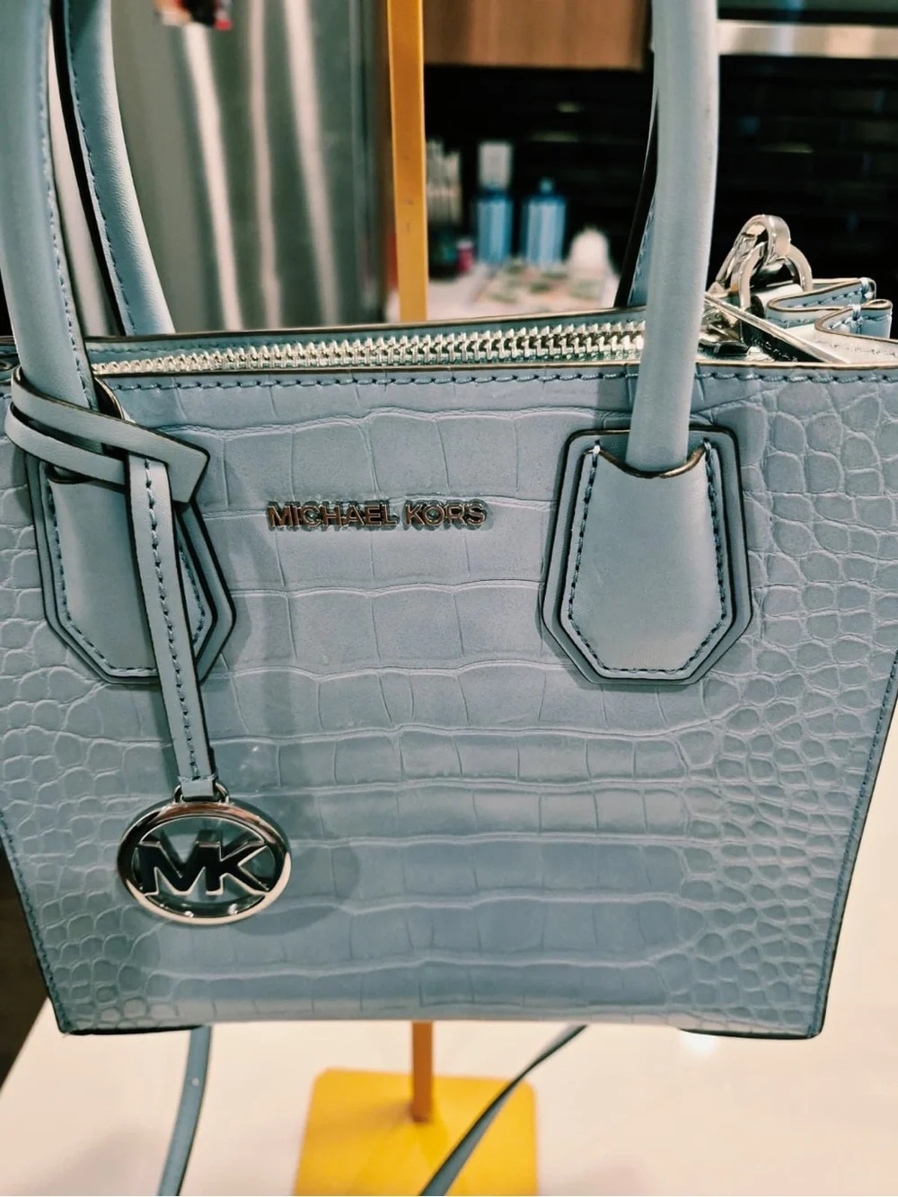Michael Kors Light Blue Croc-Embossed Leather small Satchel